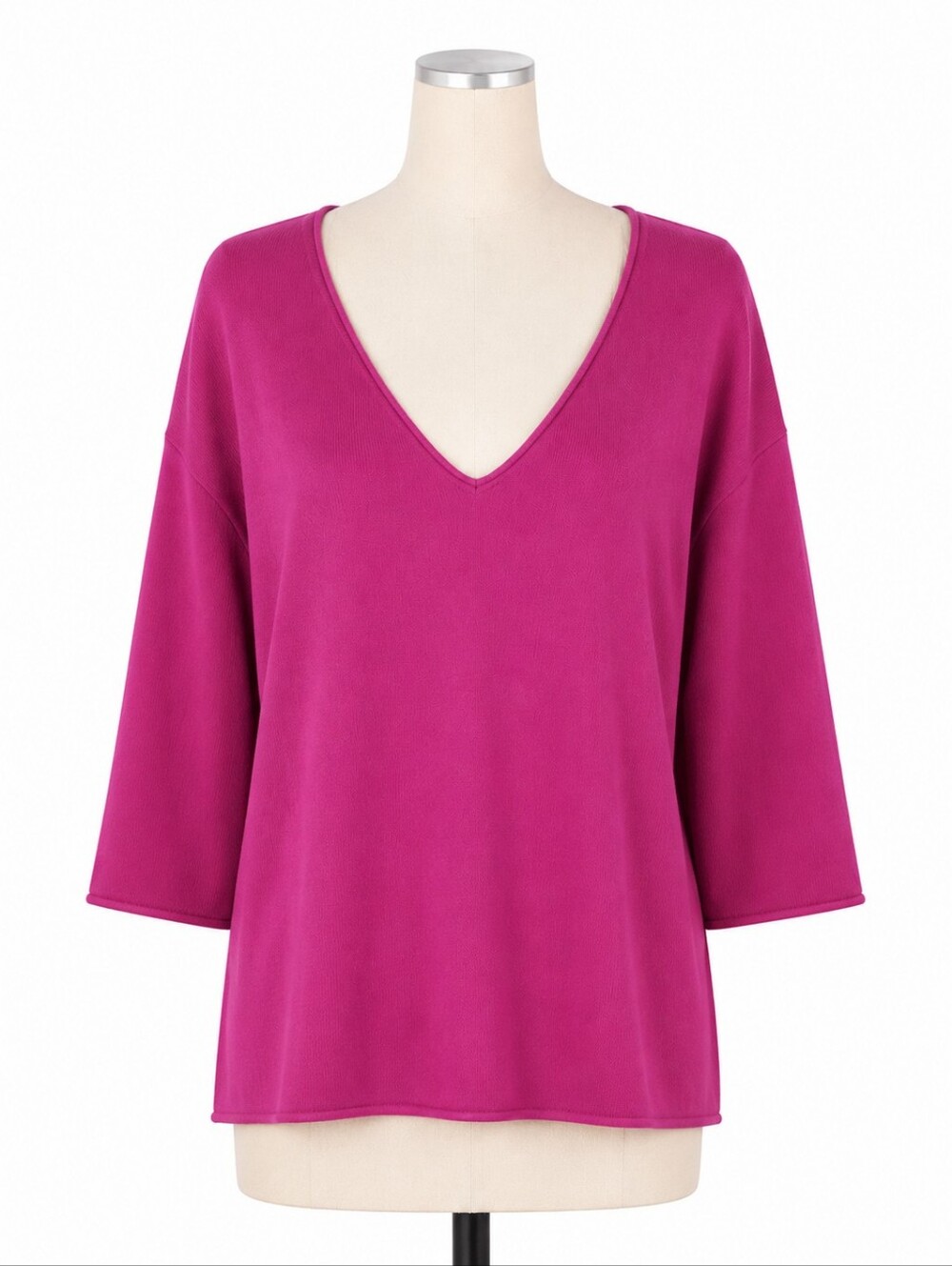 Milano Pink V Neck Sweater Top Women 3X NWT 3/4 Sleeve Knit Rolled Hem Plus